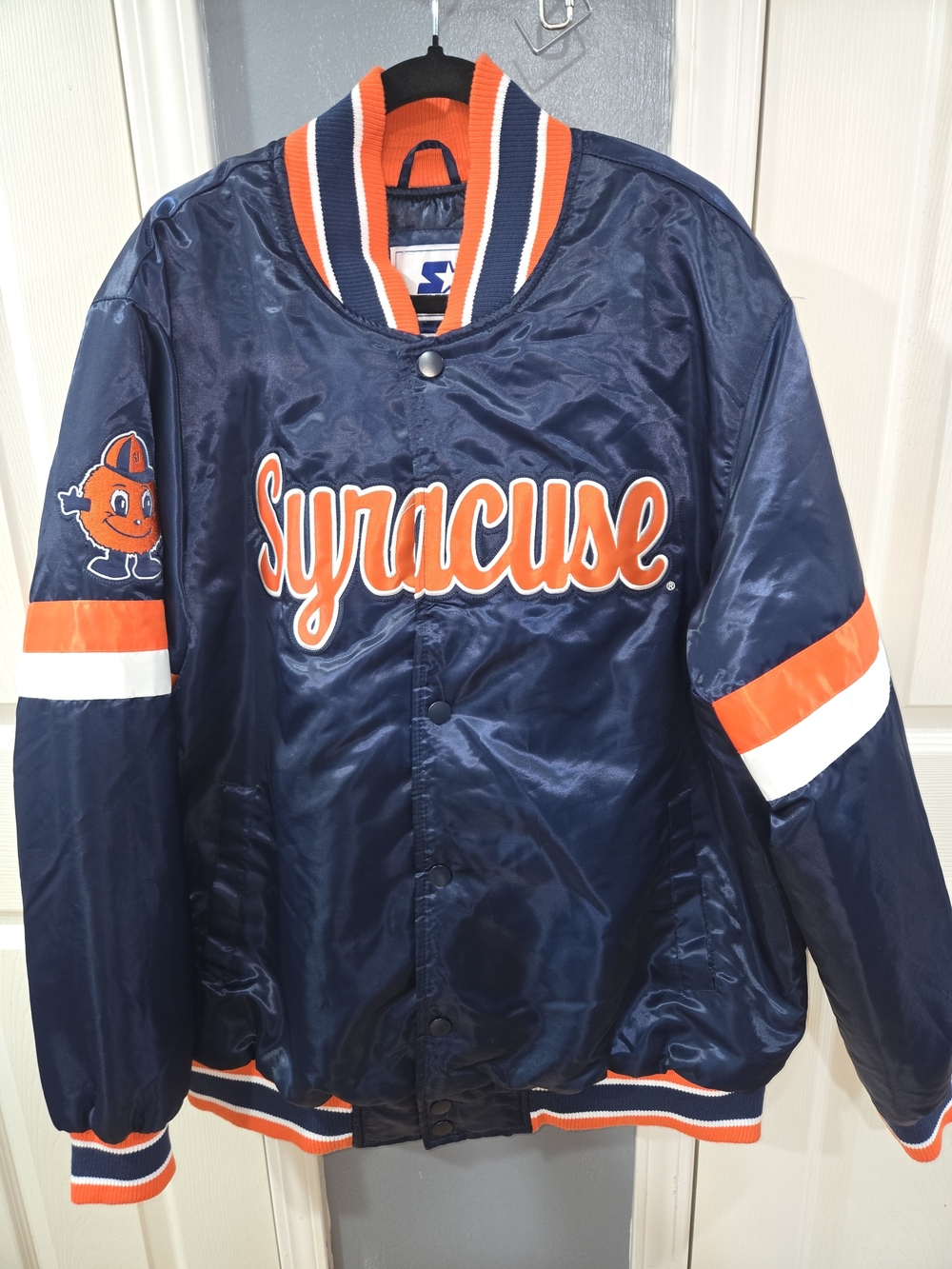 STARTER Syracuse Navy and Orange Satin Mens Jacket
